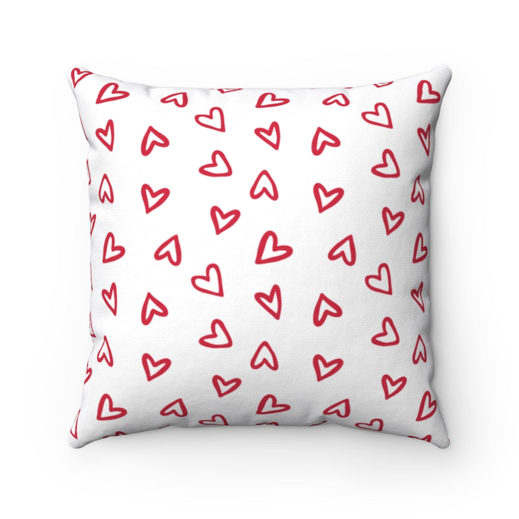 Valentine’s Day pillow cover with pink, red, and white plaid and heart-shaped graphics, perfect for seasonal home decor.